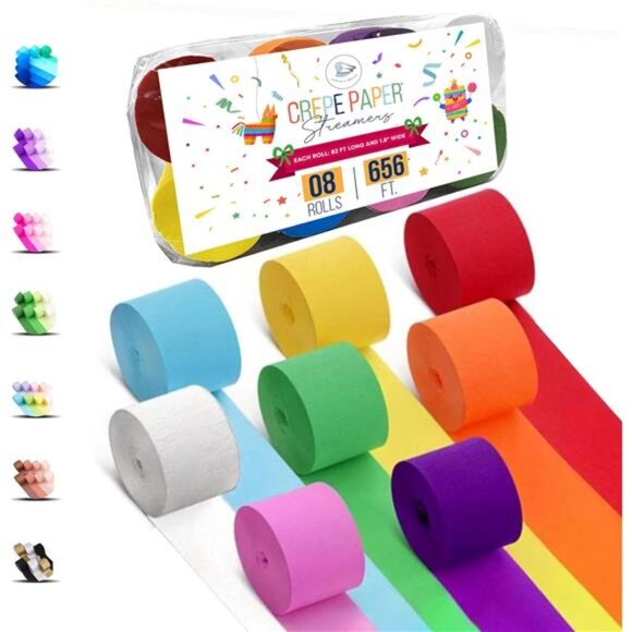 8 Rainbow Crepe Paper Streamers Rolls Party Decorations Birthday Wedding Decor - Picture 1 of 7